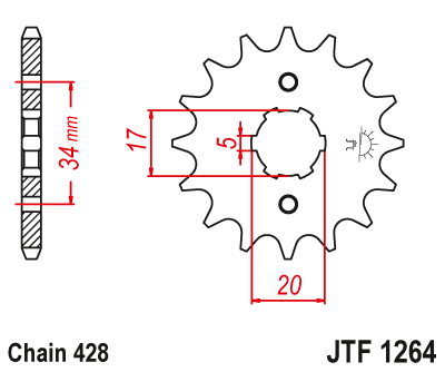 Picture of Front sprocket 14T 428chain 20mm 